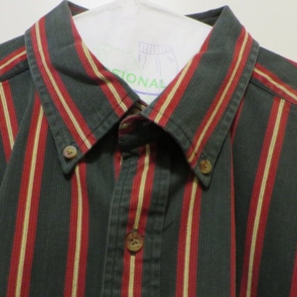 Vintage 90's Oxford Style Striped Button Shirt - Woods & Gray - Size Large - Picture 3 of 10